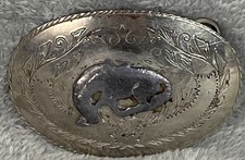 Vtg Bucking Horse Silver Tone 3-1/4 x 2-1/4 Oval Belt Buckle Fits 1.75" Belt