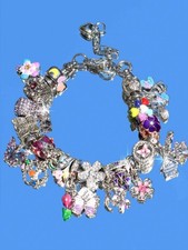 1 vintage floral pendant bracelet, pink cherry blossom bracelet, tulip bracelet