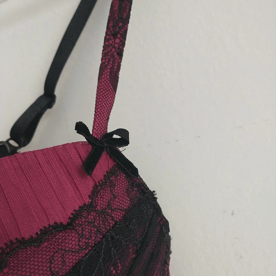 Sujetador Chantelle BOUDOIR PUSH-UP 34C Negro Rosa Encaje Volantes Lazo Con Aros Demi 3092 Foto 4 de 4