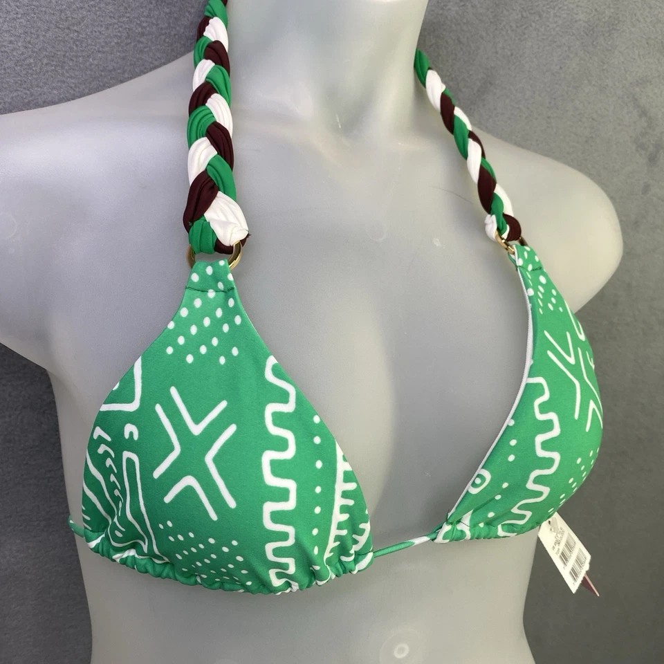 Bikini Cia Maritima 2 piezas talla M verde blanco estampado tribal halter trenzado Brasil Foto 3 de 4