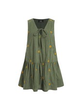 CIDER Women's Green Floral Corduroy Sleeveless Loose Fit Boho Mini Dress X-Large