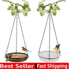 2-in-1 Set Hanging Bird Feeder and Bath for Outdoor, Small Metal Tray Perfect...