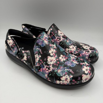Alegria Skillz Clogs Womens EU 41 US 10.5-11 Black Decorum Floral Slingback Shoe
