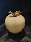 Vintage 3” Yellow Marble Apple Paperweight w/ Brass Stem & Leaf 1965 Italy — photo 3