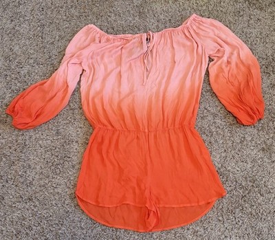Young Fabulous & Broke Orange Ombre Romper M Off Shoulder Sleeve Casual