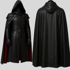 Leather Cloak Gothic Armor – Handmade Black Medieval Cape, LARP Knight Cosplay