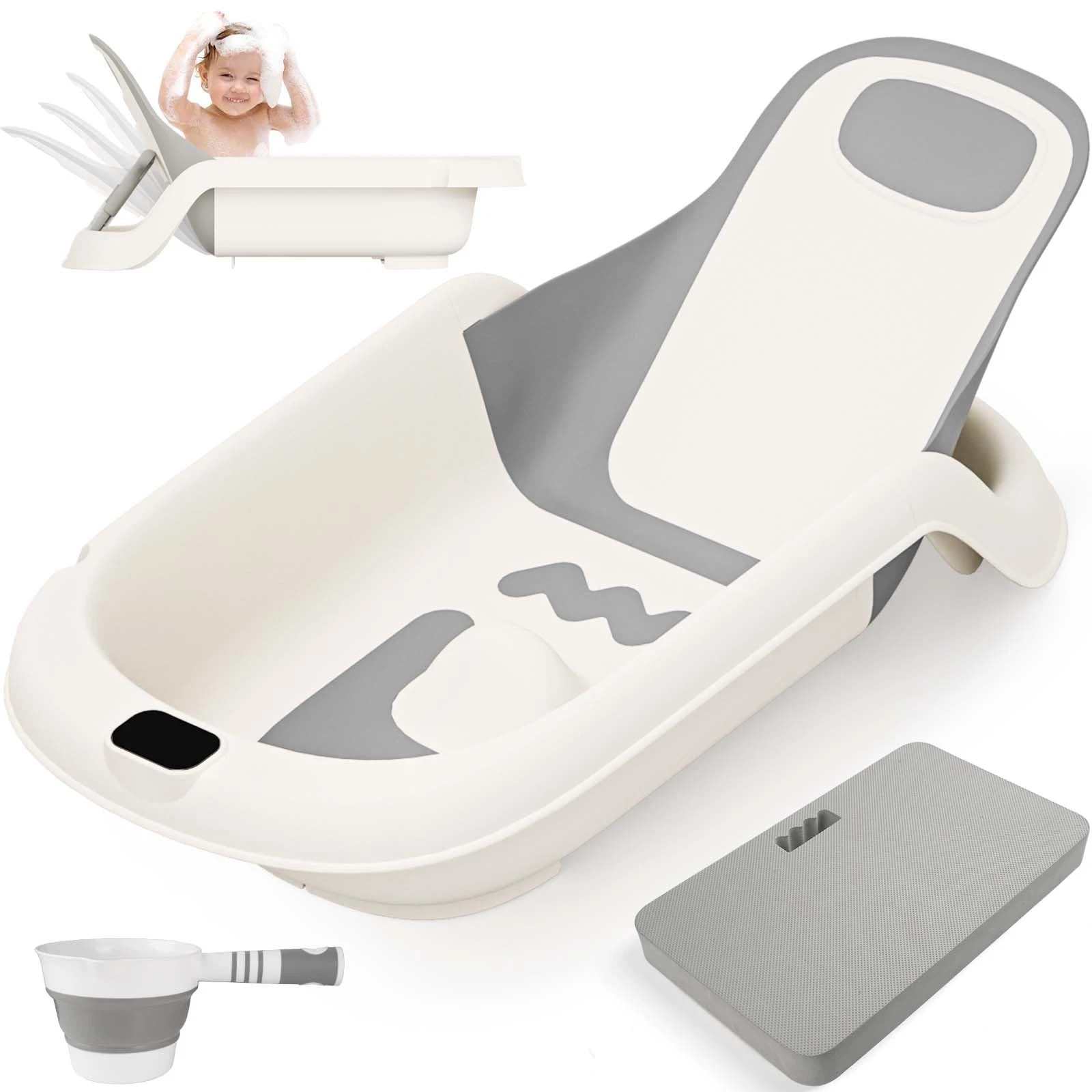 Baby Bathtub Newborn to Toddler, Reclining, Adjustable, w/ Kneeler Pad & Rinse C
Opens in a new wind