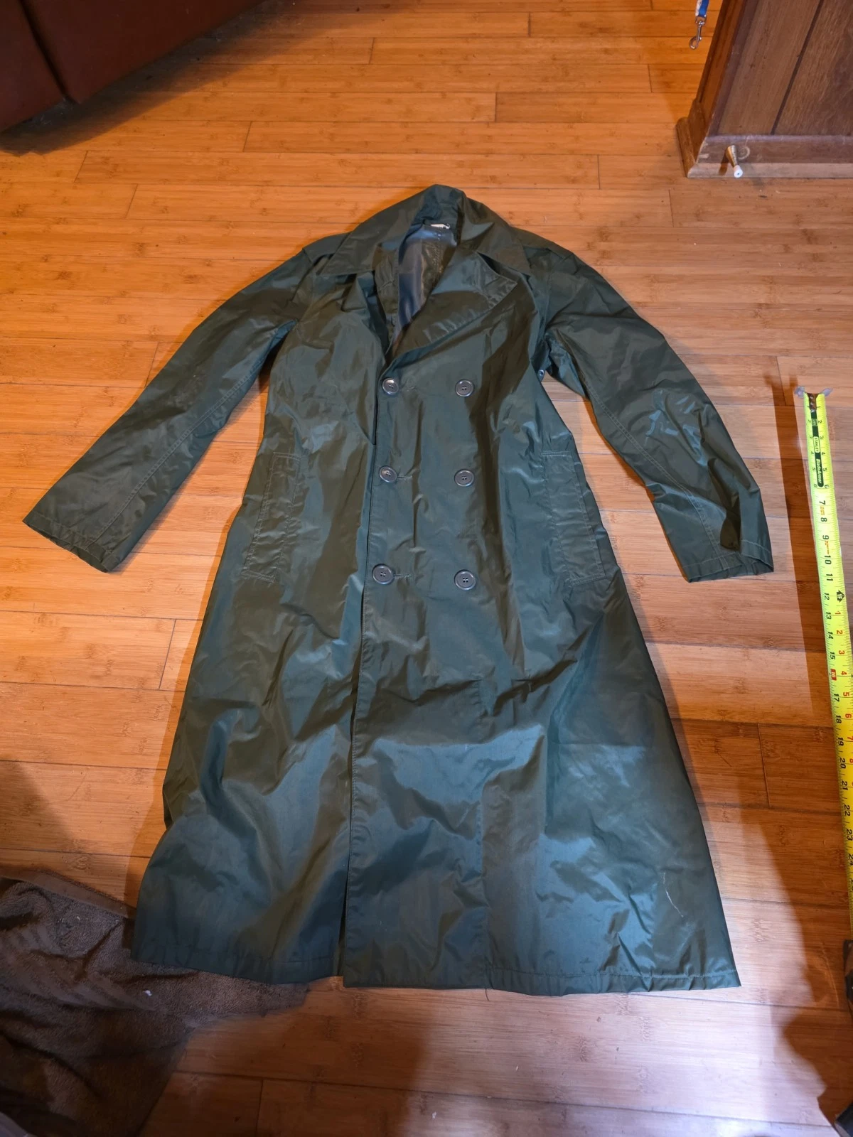 Vtg 1971 Military Rubber Coated Raincoat Trench Rain Jacket 34R Vietnam Era Grn