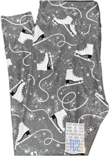 NEW LuLaRoe TC2 (18+) Gray White Ice Skates & Snowflakes Christmas Leggings