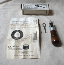 Vintage 1960  C.A. Myers Co. Famous Lock Stitch Leather Sewing Awl w/ Inst