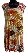 Mango Tango Womens Dress Size Medium Shift Cap Sleeve Stretch Leaf Hawaiian New