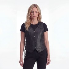 High Mileage Womens Black Premium Cowhide Lace Side Biker Leather Vest