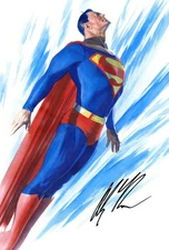 DC Alex Ross Kal El Blue & White Superman Flying Minimalism Portrait Fine Art
