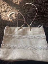 Sun N Sand Ivory Straw Large Bag Woven Tote..Sequin Accents