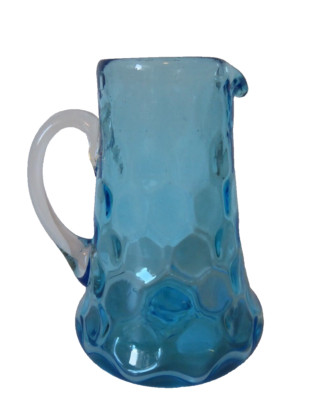 Vintage Türkis Glas gehämmert Punkte Münze Muster Sahne Milchkännchen