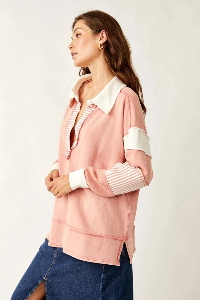 Пуловер Free People We The Free Clean Prep Polo большой в полоску L 273251 - Изображение 2 из 4