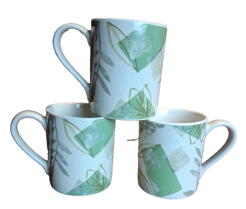 CORELLE Coordinates Stoneware Mugs Textured Leaves Pattern 4"T 3 1/4"D Set Of 3