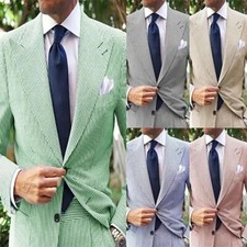 Men Suits Striped Single Breasted Business Seersucker Slim Fit Peak Lapel Custom