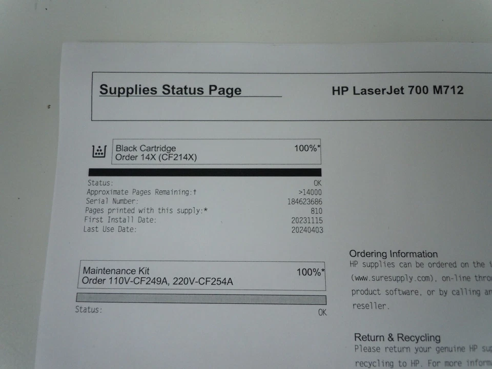 HP Laserjet 700 M712n Printer *Low 61k Pages w/Genuine 14A Toner *100% Full+Warr - Image 3 of 4