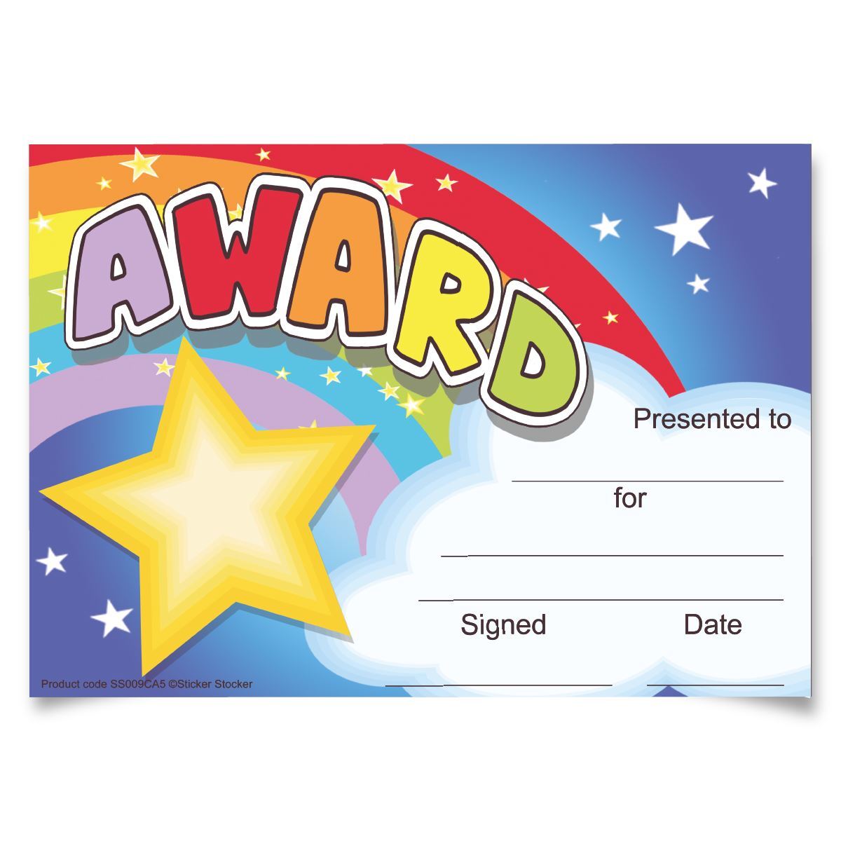 30 Rainbow award certificates for school teachers, A5 silk finish card