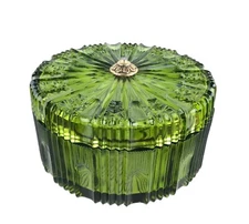 Mid Century Avocado Green Glass Covered Candy Dish Handle Knob Missing