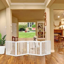 Wooden Dog Gate Pet Fence 24"H Baby Playpen 4 Panel Folding Freestanding MDF