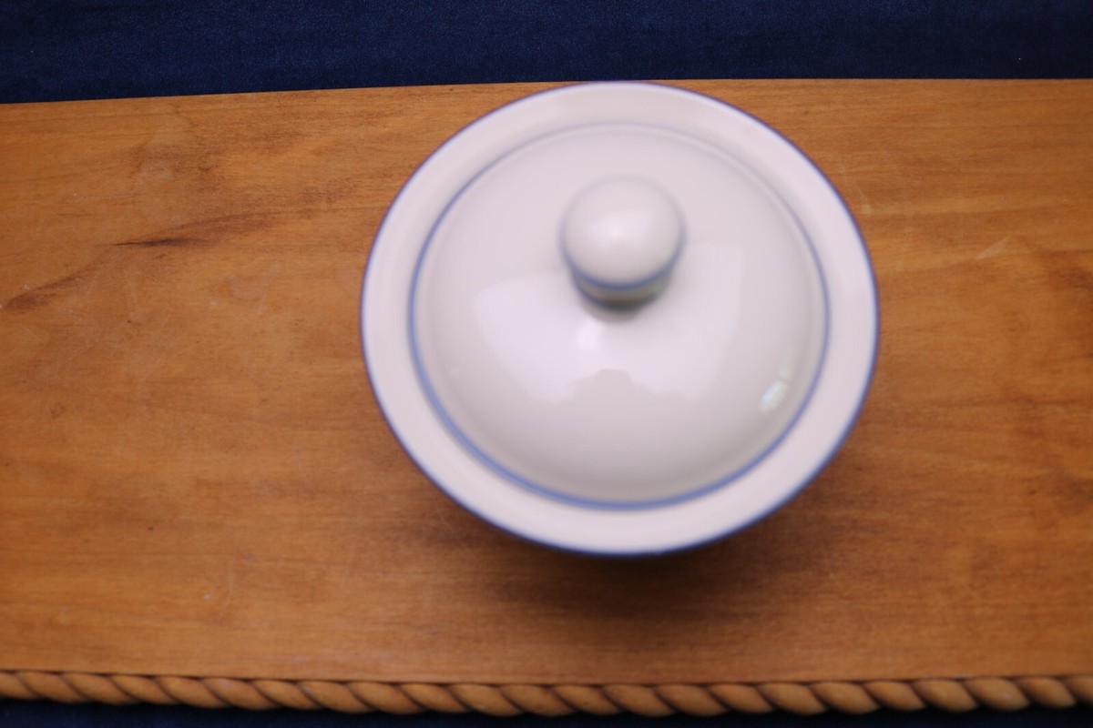 Lenox Blue Pinstripes Chinastone Sugar Bowl - Classic Dishwasher Safe Tableware