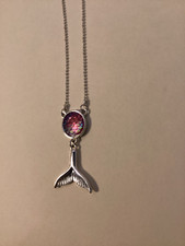 Mermaid necklace pink iridescent silver tone Adult Jewels