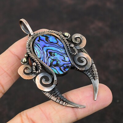 Abalone Shell Gemstone Jewelry Copper Gift For Mum Wire Wrapped Pendant 2.87''