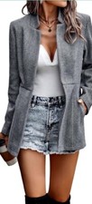 Women's Casual Business Open Front Long Sleeve Notch Lapel Office Blazer M 