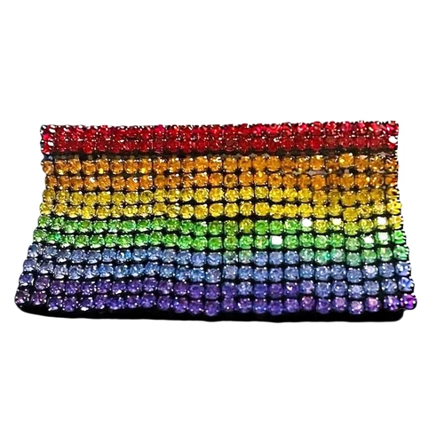 Vera Wang Simply Vera Crystal Waterfall Rainbow Pride Flag Pin Fringe Video NEW