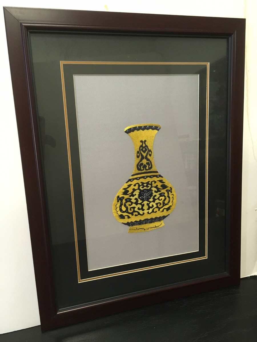 Asian Embroidery Classic Chinese Vase, Vivid Yellow | eBay