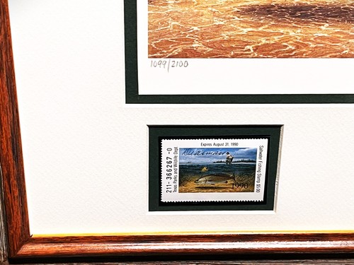 John Dearman 1990 Texas Saltwater Fishing Stamp Print With 2 Stamps - New Frame - Picture 11 of 12