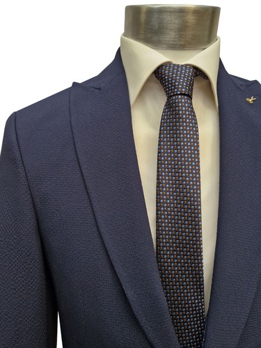 Seersucker men's suit slim fit 3 pieces size 54 dark blue - Picture 4 of 8