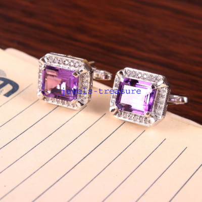 Natural Amethyst & CZ Gemstones with 925 Sterling silver Cufflinks for Men's #44
