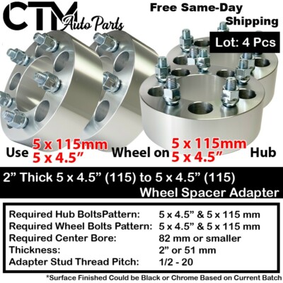 4x 2'' Thick 5x4.5(5x115) 82mm CB Wheel Spacer Adapter Fit Chevy Cadillac & More