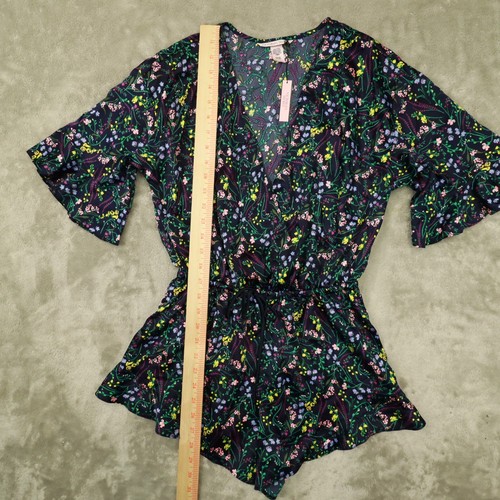 Victoria's Secret Navy Floral Print Satin Romper Tie Waist size Small NWT - Picture 7 of 11