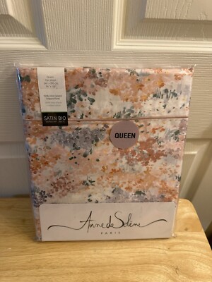 NIP Anne De Solene Dolce Vita Floral Cotton Sateen Queen Flat Sheet 