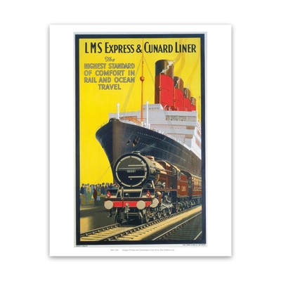 LMS Express and Cunard Liner 28x35cm Art Print by Vintage Railway Posters