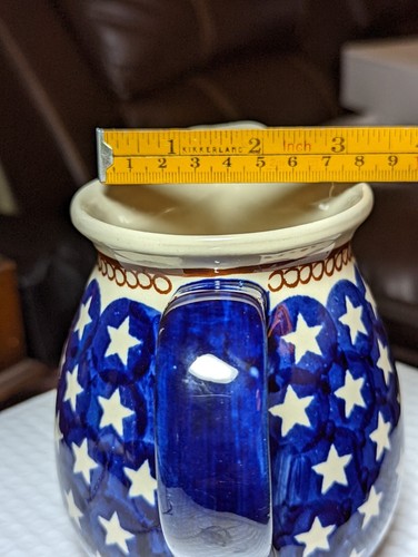 Handcrafted Boleslawiec Polish Pottery Star Blue White 6" Small Pitcher Creamer - Picture 10 of 10