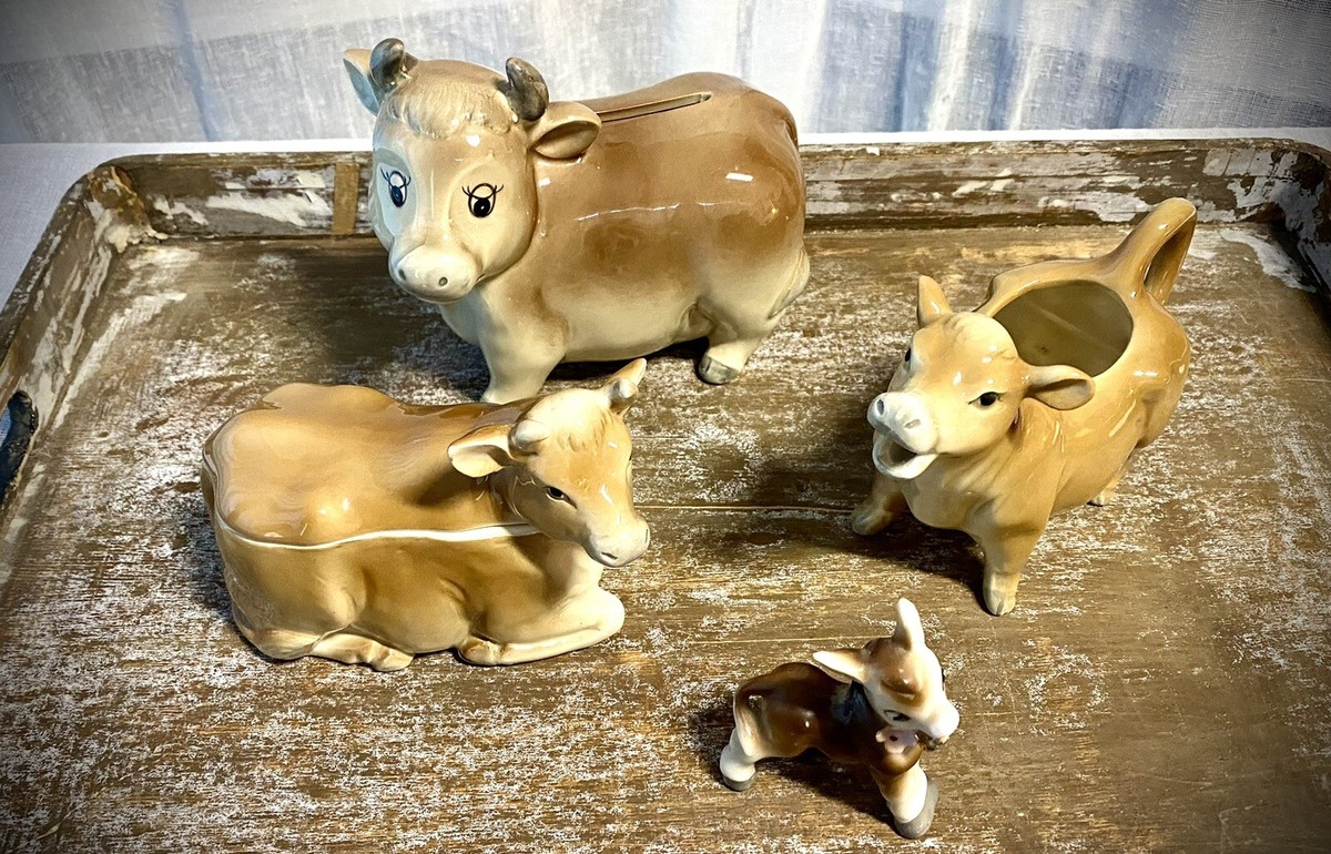1982 Japan Otagiri Porcelain Cream and Sugar Cow Vessels And