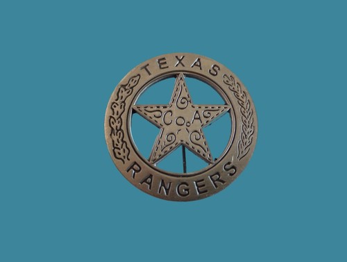 TEXAS RANGERS NOVELTY BADGE OLD WEST SILVER STAR PINBACK MINIATURE 1 5/8" - Picture 2 of 3
