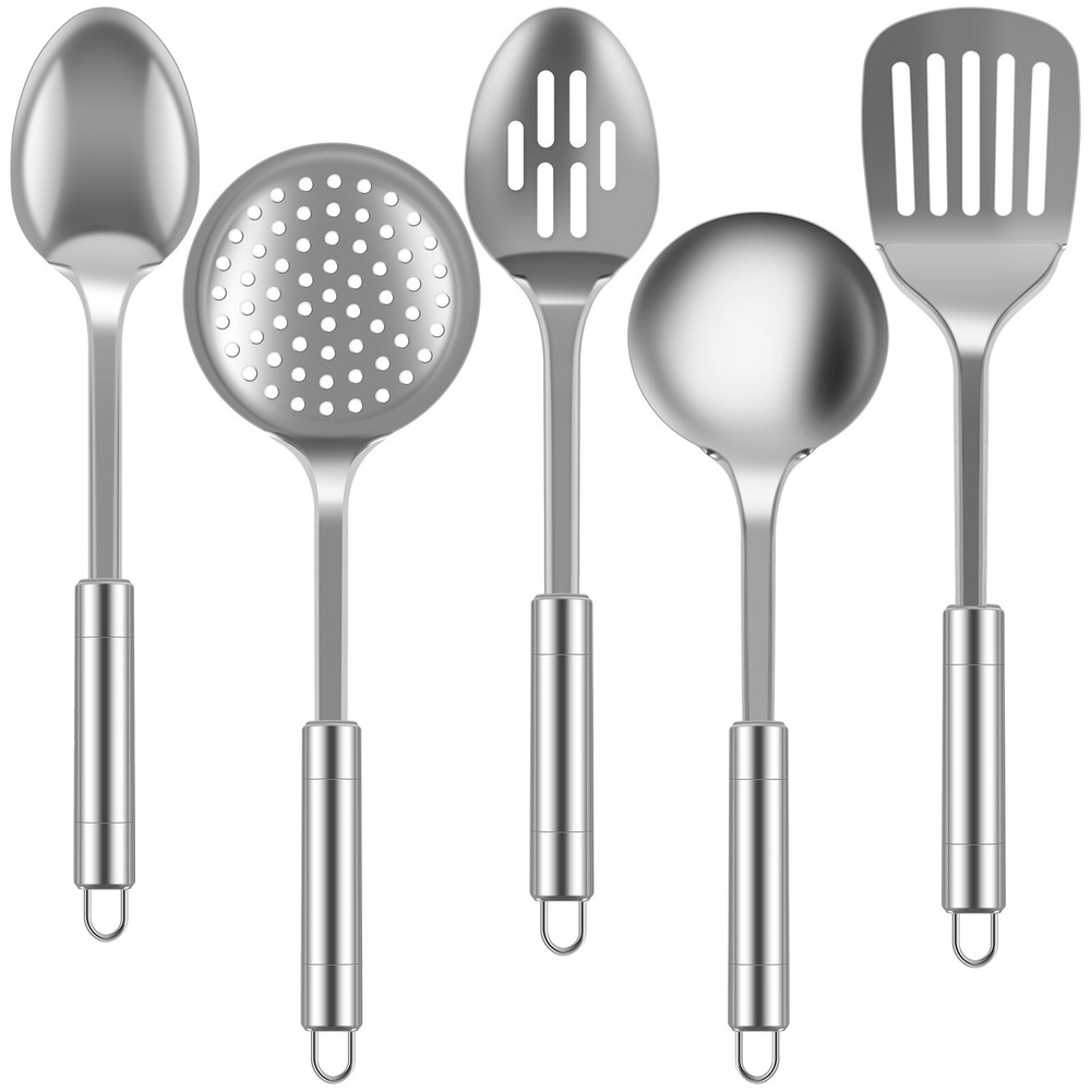 5Pcs Kitchen Cooking Utensils Set Stainless Steel Spoons and Spatula xiaIO