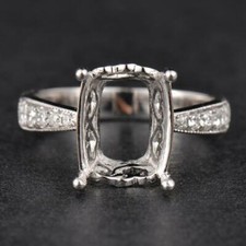 Vintage Cushion Cut 10 8mm Women Ring Natural Diamond Semi Mount 14K White Gold