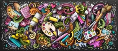 Wandbild: Farbillustration des Künstlers. Bildende Kunst-Doodle (133278217)