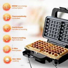 Schallen Belgian Waffler Maker Large 2 Slice Square Non-Stick Hot Plates Black/S