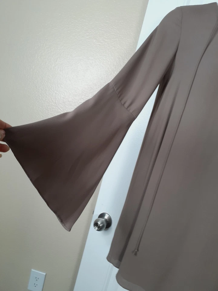 Vestido túnica soprano M color camel oscuro manga larga 2 capas encaje cuello Foto 3 de 4