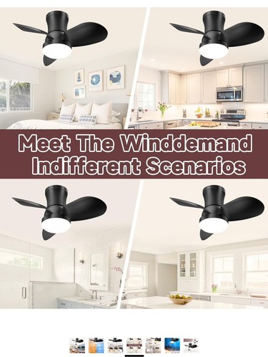 Black Ceiling Fan with Light and Remote-Low Profile Ceiling Fan Flush Mount. - Picture 7 of 8