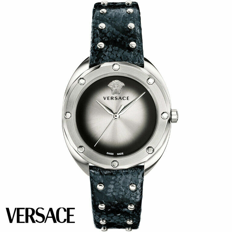 Versace VEBM00118 Shadov silver black leather Women's Watch NEW