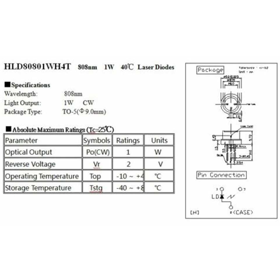 808nm 1W 1000mw 9.0mm Infrarot IR Laserdiode TO-5 LD mit Glas-Verpackung - Bild 2 von 4